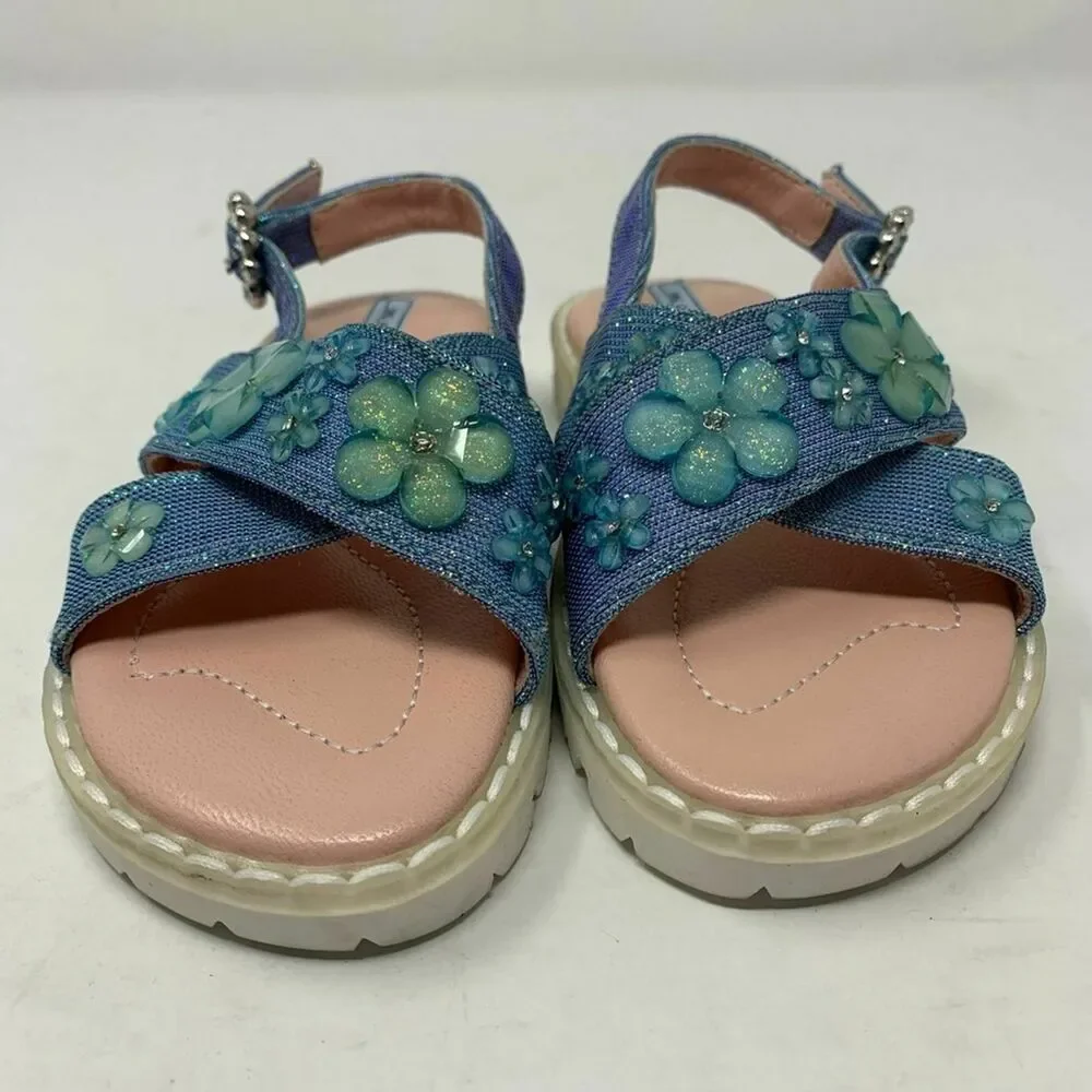 Mi Mi‎ Sol cross strap with flower embellishment size 26 / 9.5 US
